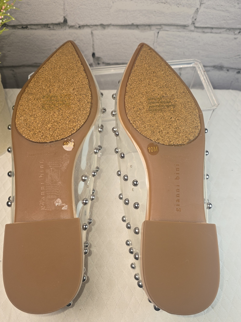 GIANNI BINI LIZZIEE CLEAR STUDDED POINTED TOE FLATS PREPPY Y2K WOMENS 10 - Picture 7 of 9